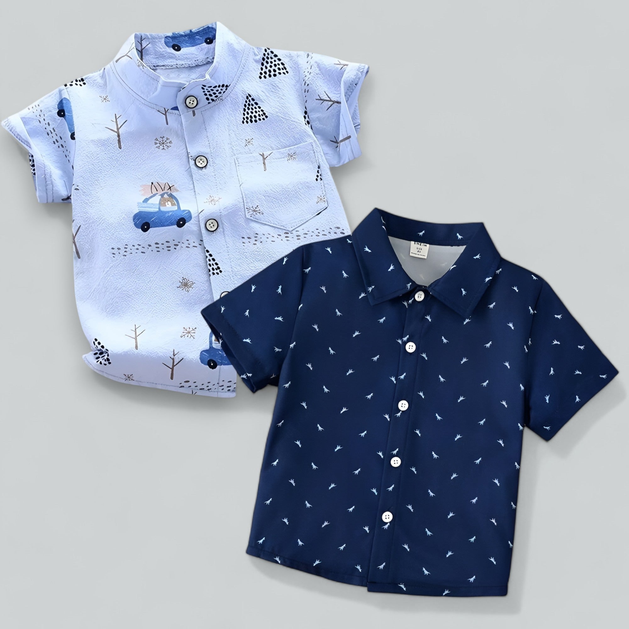 Shinydots Baby Boy Short Sleeve Car & Daynosaur Printed Shirt Combo Pack | Toddler Outfit