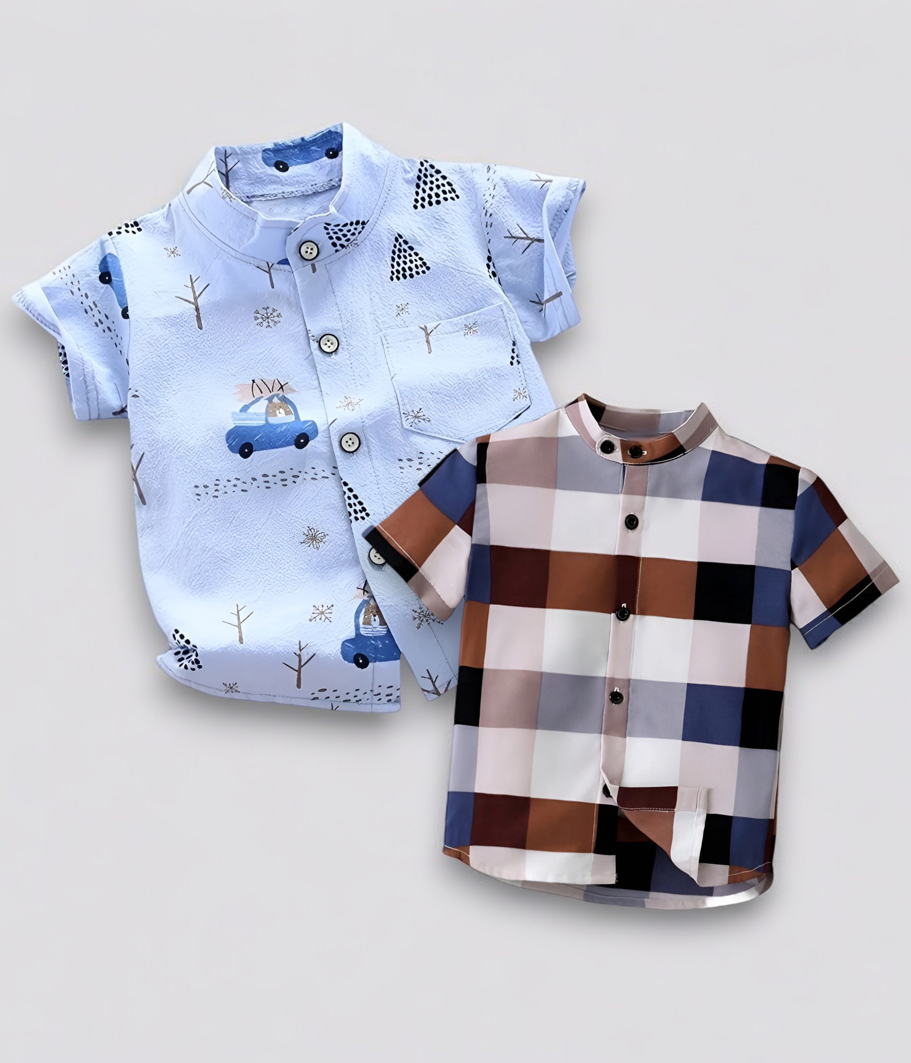 Shinydots Baby Boy Short Sleeve Car & Ckeckered Printed Shirt Combo Pack | Toddler Outfit