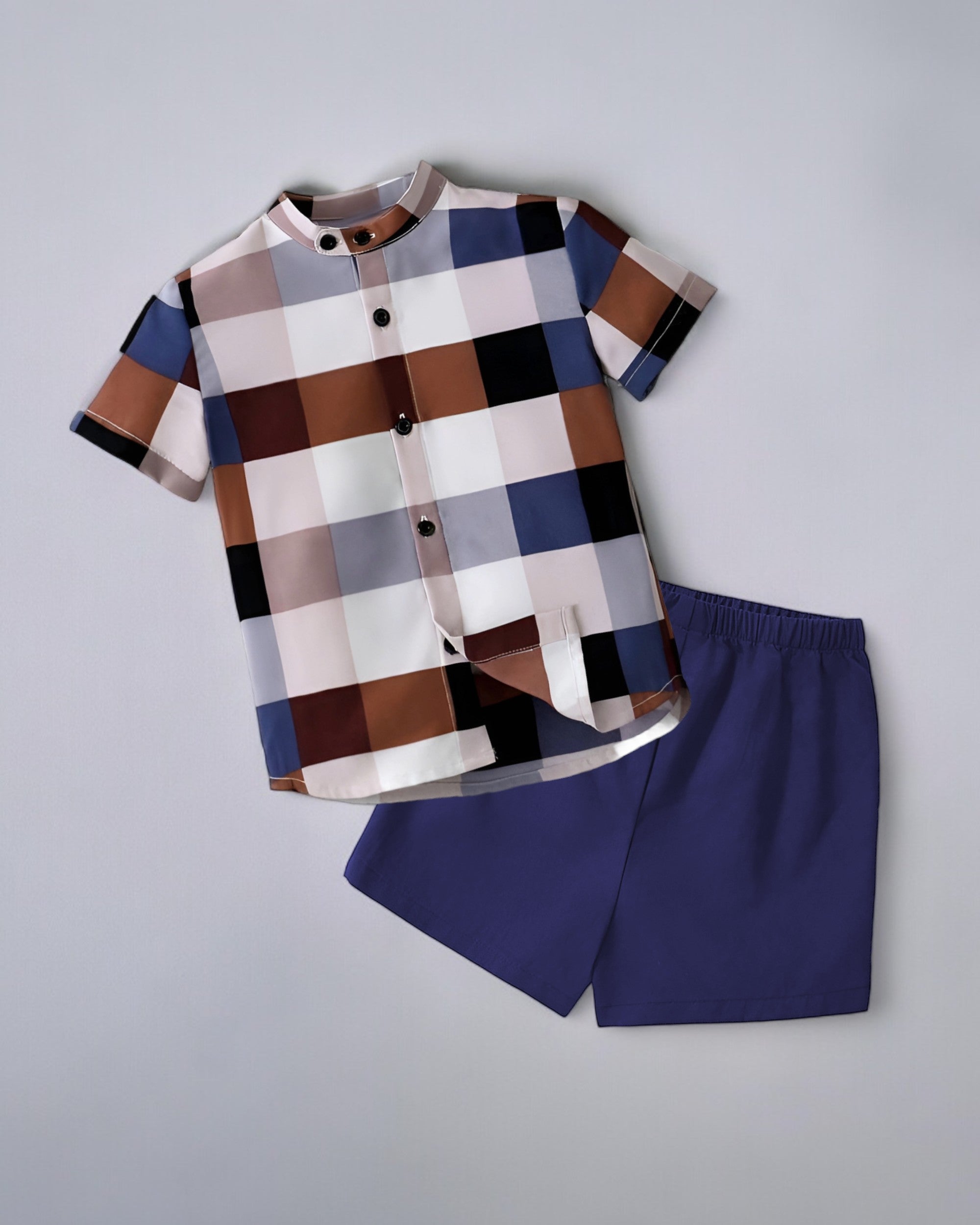 Shinydots Baby Boy Checked Printed Short Sleeve Shirt & Shorts Two Piece Set-Shirt & Short
