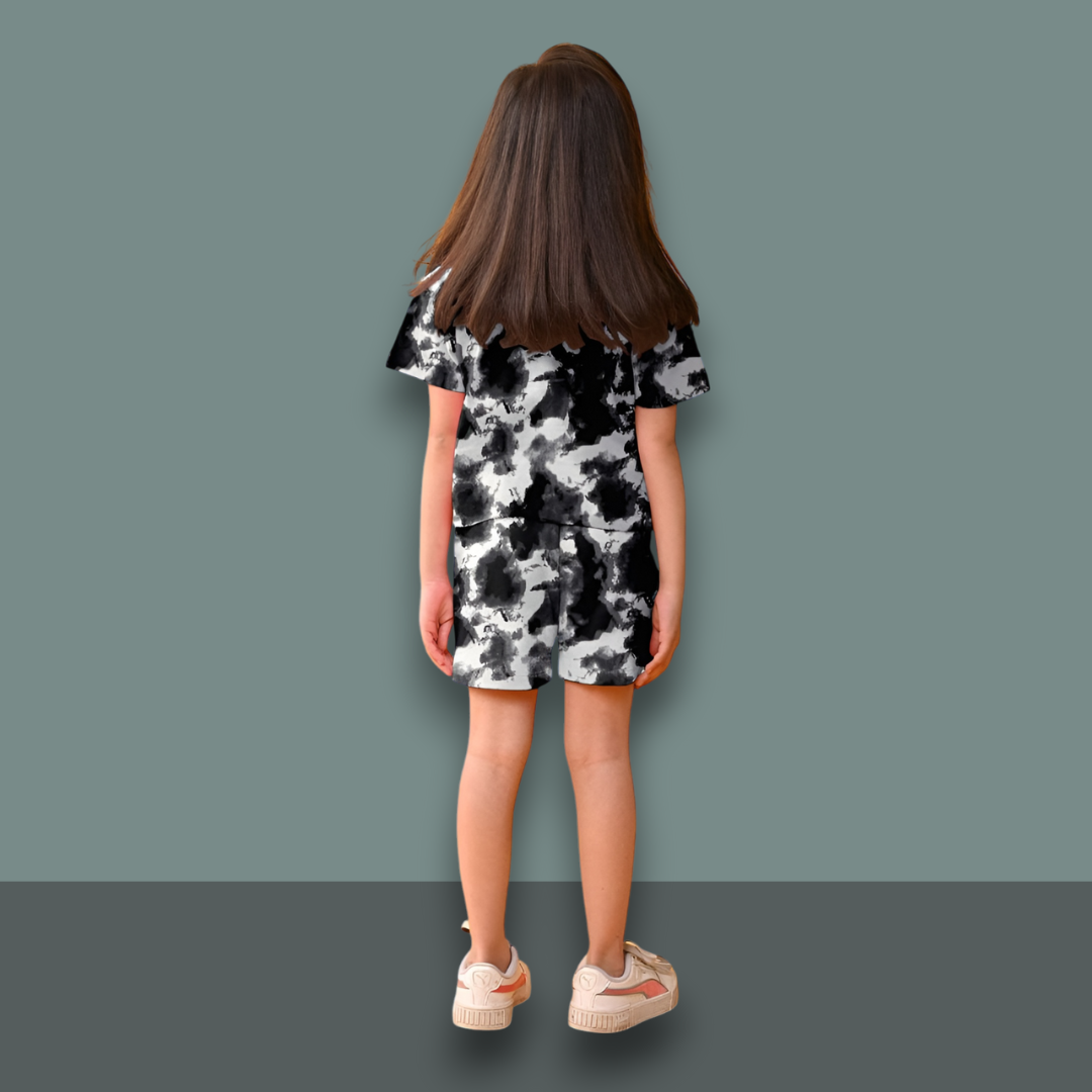 Girls' Tie-Dye Cotton Co-Ord Set - Black & White