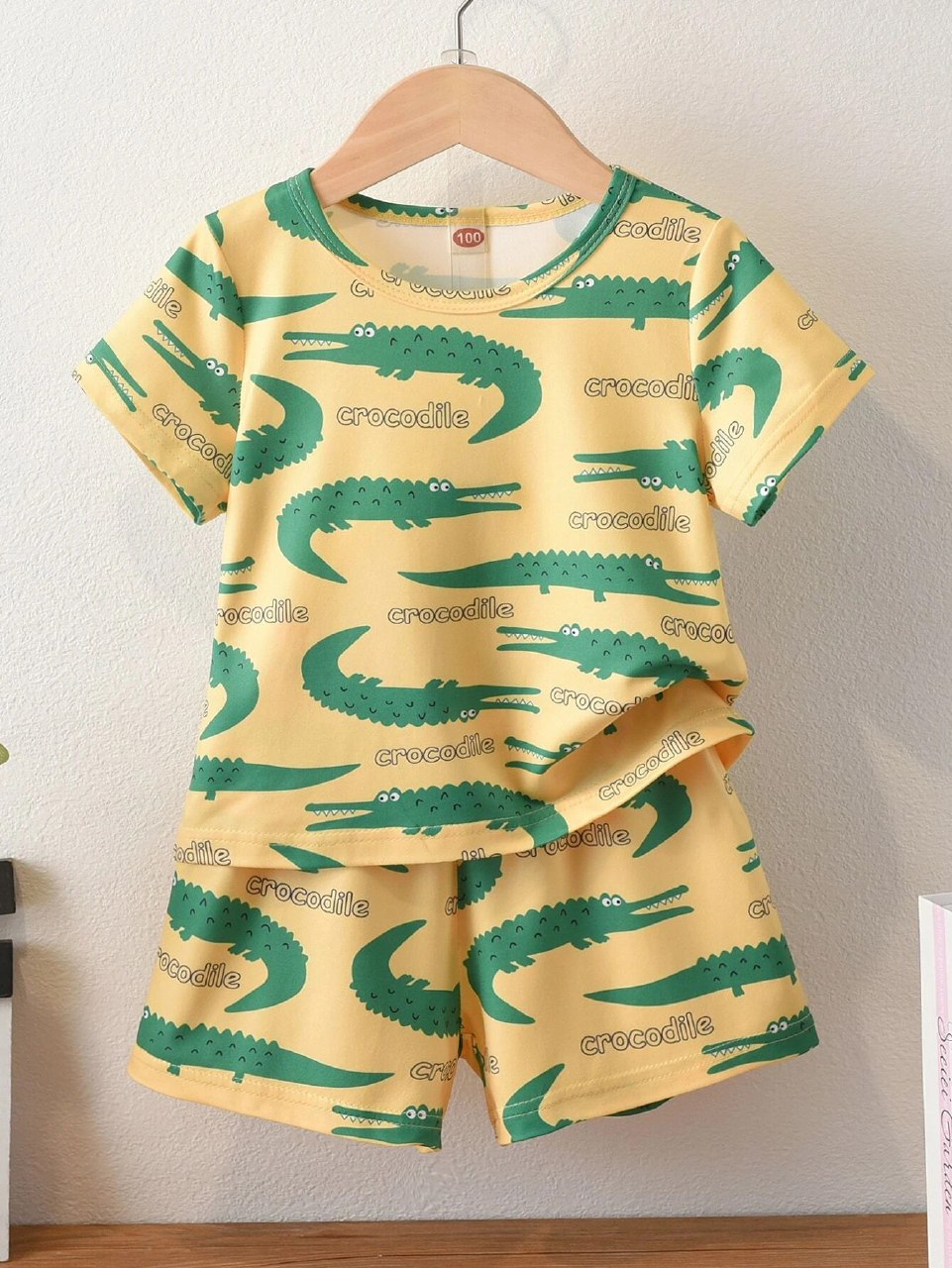 Boys Yellow Round Neck Crocodile Print T-Shirt & Shorts Co-Ord Set – Fun & Comfy Summer Outfit By Shinydots