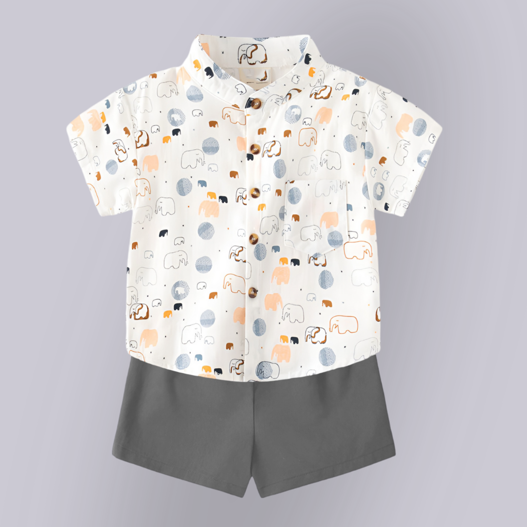 SHINYDOTS Baby Boy Animal Elephent Printed Short Sleeve Shirt & short Two Piece Set