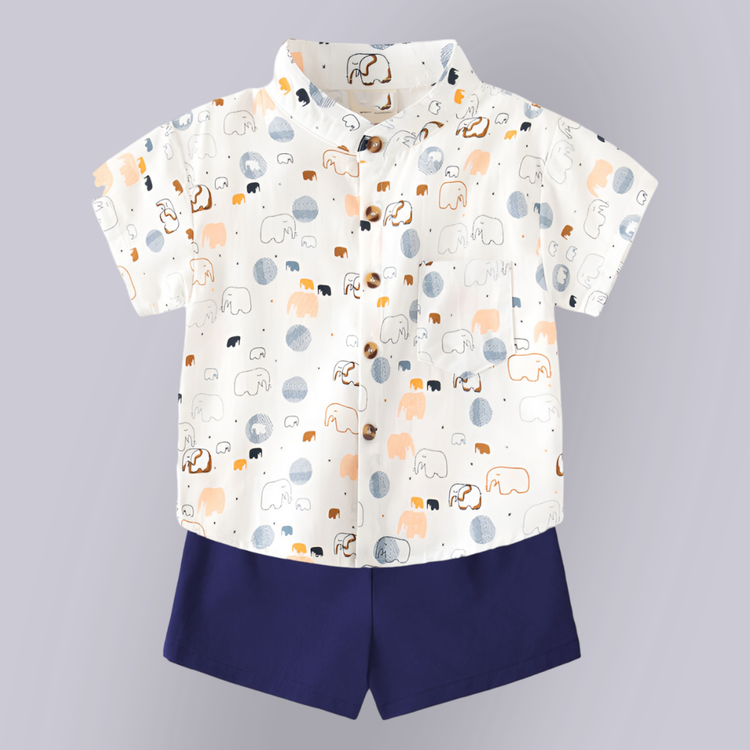SHINYDOTS Baby Boy Animal Elephent Printed Short Sleeve Shirt & short Two Piece Set