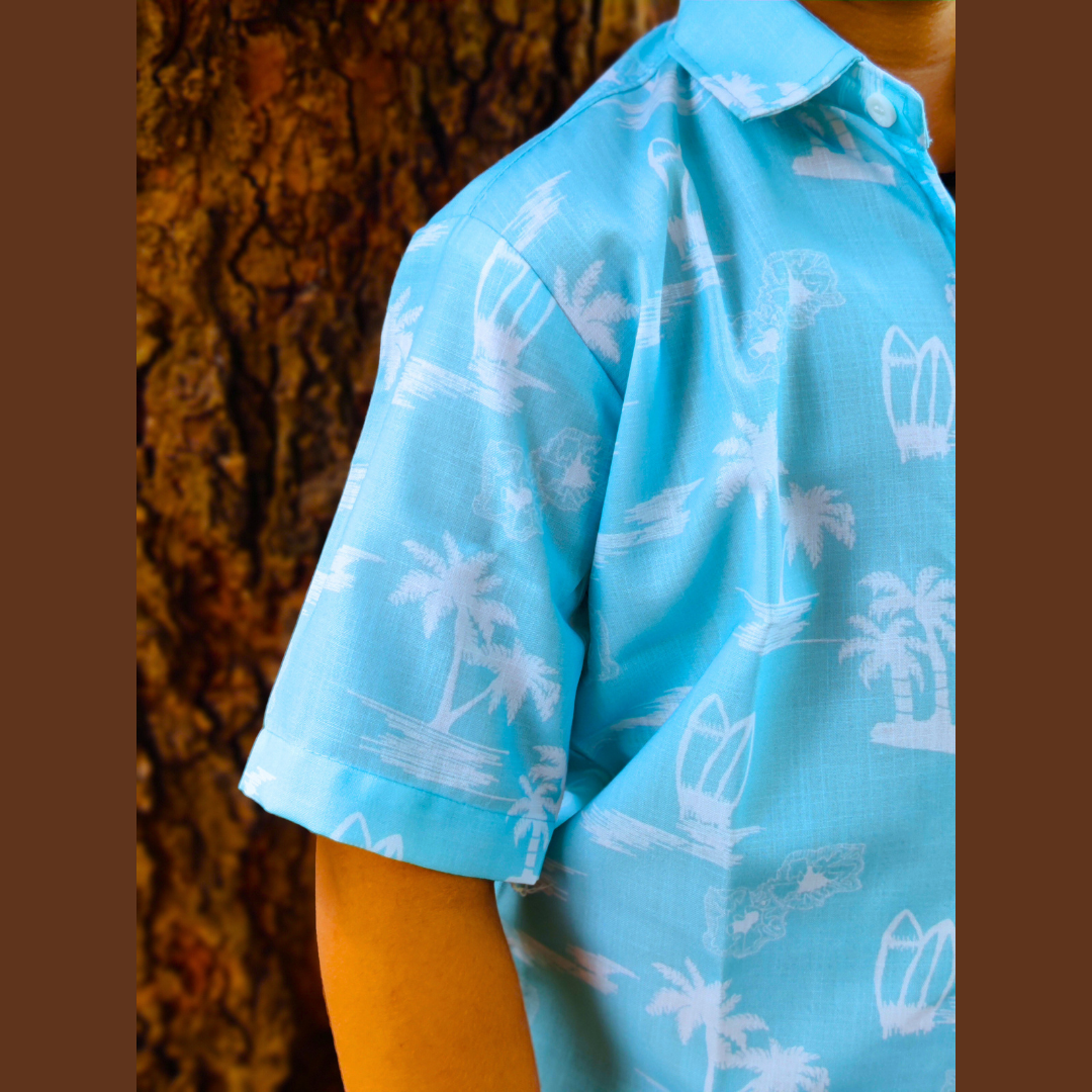 Kids Boy Sky Blue Cotton Blend Palm Tree Printed Shirt For Regular Wear