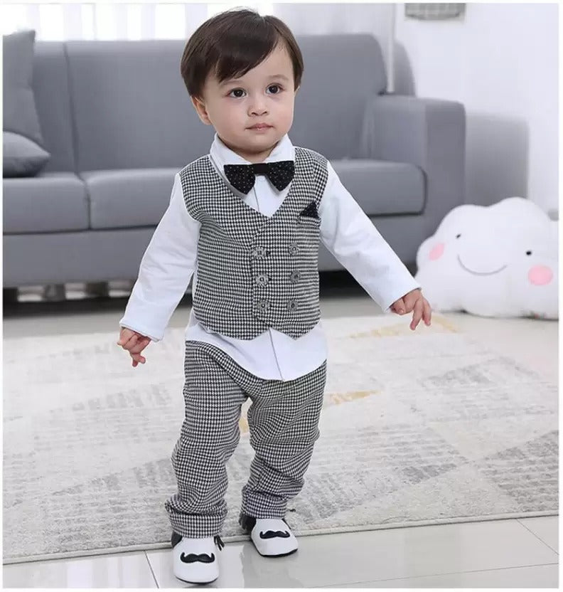 Shinydots Formal Wear Baby Boys Festive, Party & Weding Blazer Shirt, Bow-Tie with Pant 2-Piece Pair Clothing Set | Baba Suit