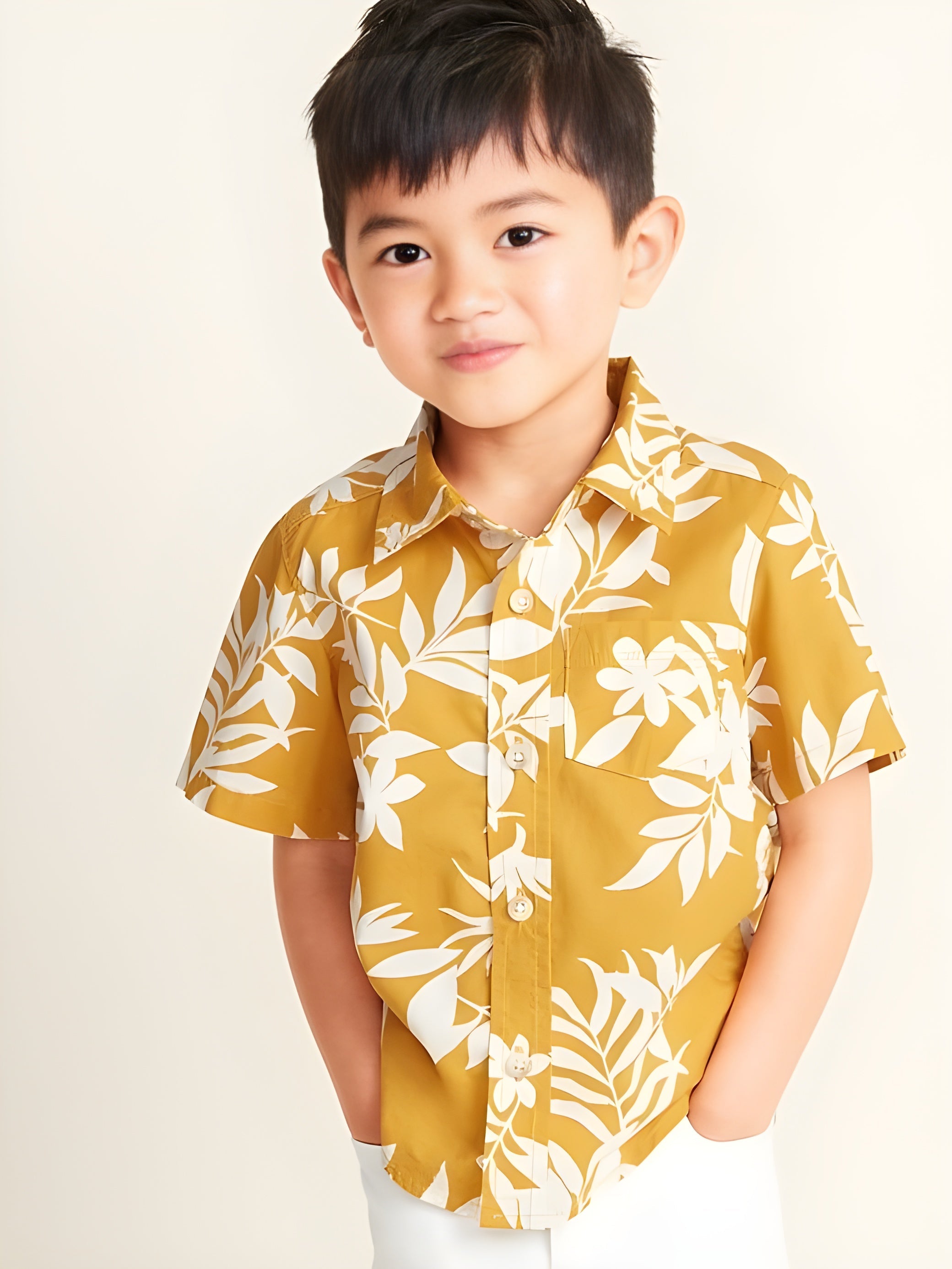 Trendy Tropical Leaf Printed Yellow Shirt for Boys!