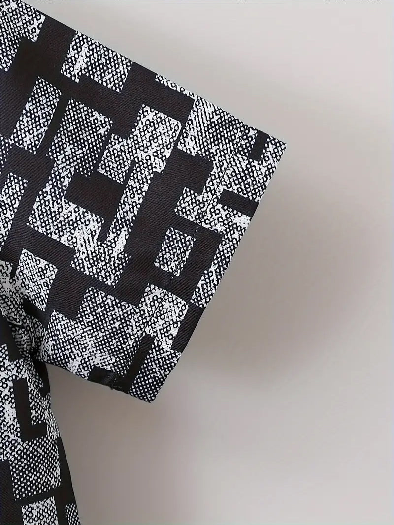 Trendy Boys Black Geometric Printed Shirt Sleeve Spread Collar Shirt – Stylish & Comfortable By Shinydots