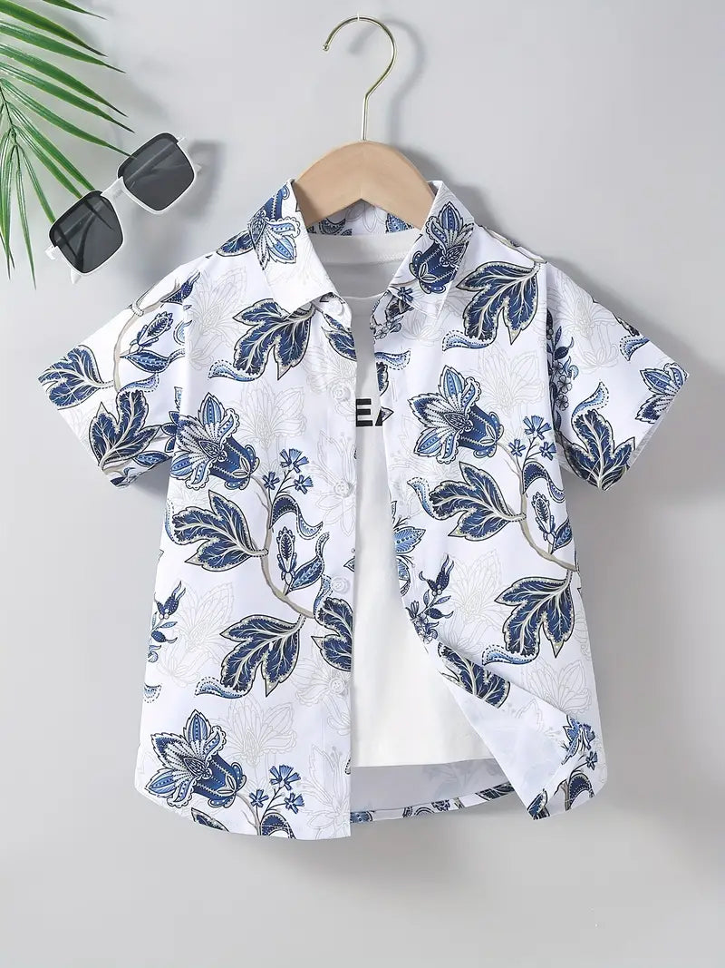 Stylish Baby Boys White Floral Printed Short Sleeve Shirt – Trendy & Comfortable Summer Collection By Shinydots