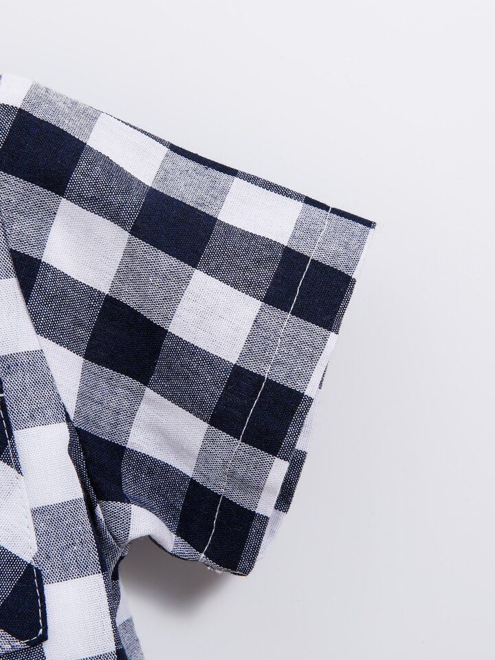 Classic Black & White Checkered Kids South Cotton Shirt - Short Sleeve Plaid Cotton Comfort