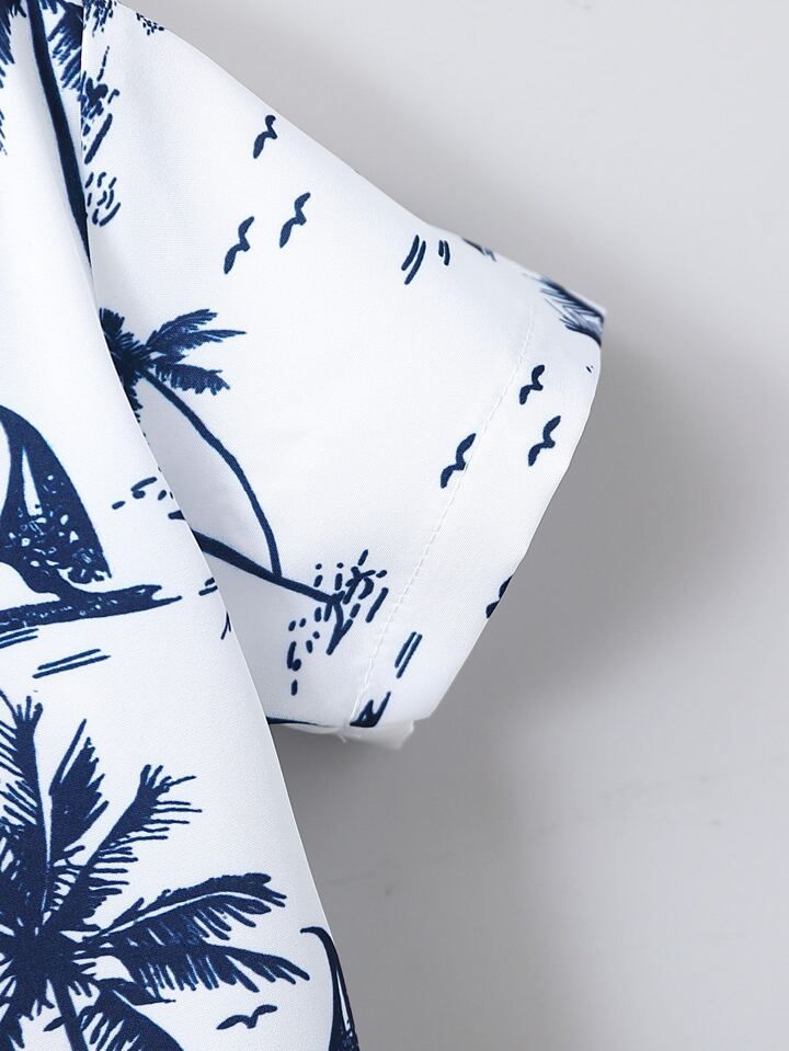 Tropical Palm Tree & Sailboat Print Kids' Shirt - Trendy Summer Wear for Boys | Shinydots