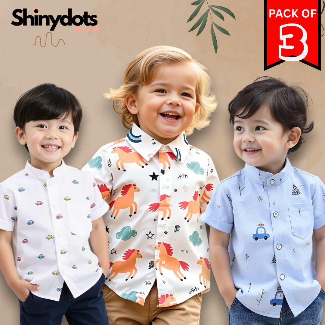 Value Pack Of 3-Piece Boys Printed Shirt Combo – Playful, Colorful & Cool | Shinydots