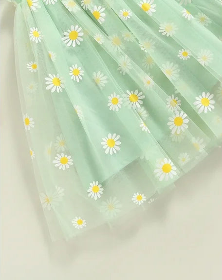 Baby Girls Midi-knee Length Birthday, Beach Wear Daisy Floral Dress- Birthday Outfit Girl Special Occasion