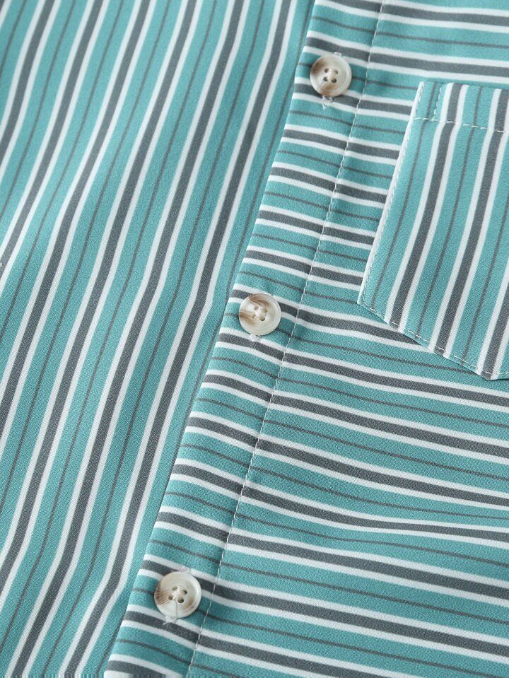 Shinydots Cotton Blend Green Lining Casual Wear Short Sleeve Shirt For Boys