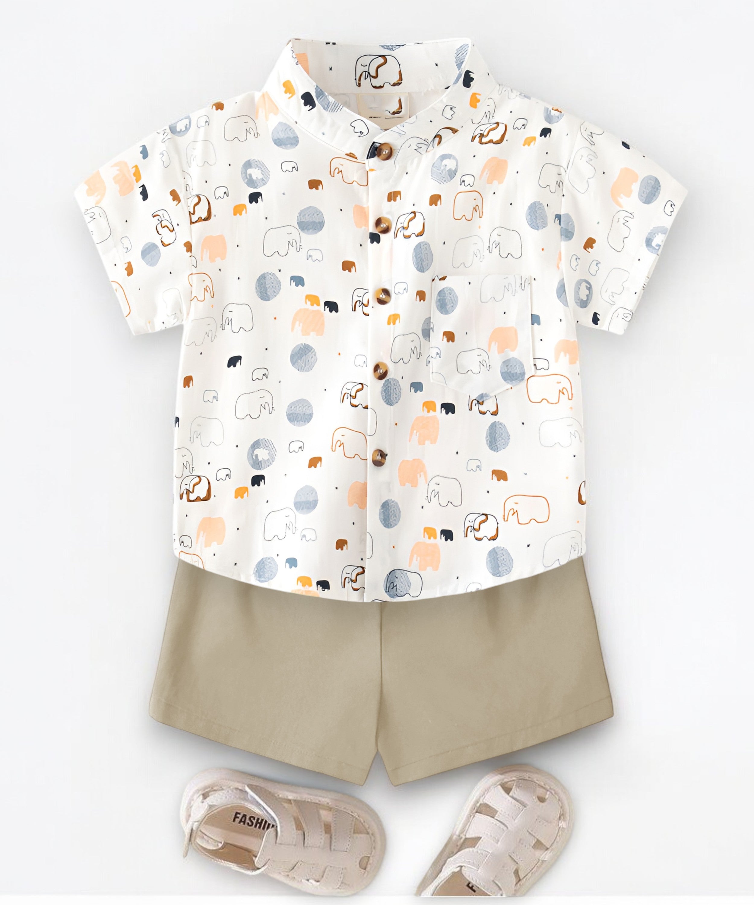 SHINYDOTS Baby Boy Animal Elephent Printed Short Sleeve Shirt & Bottom Two Piece Set