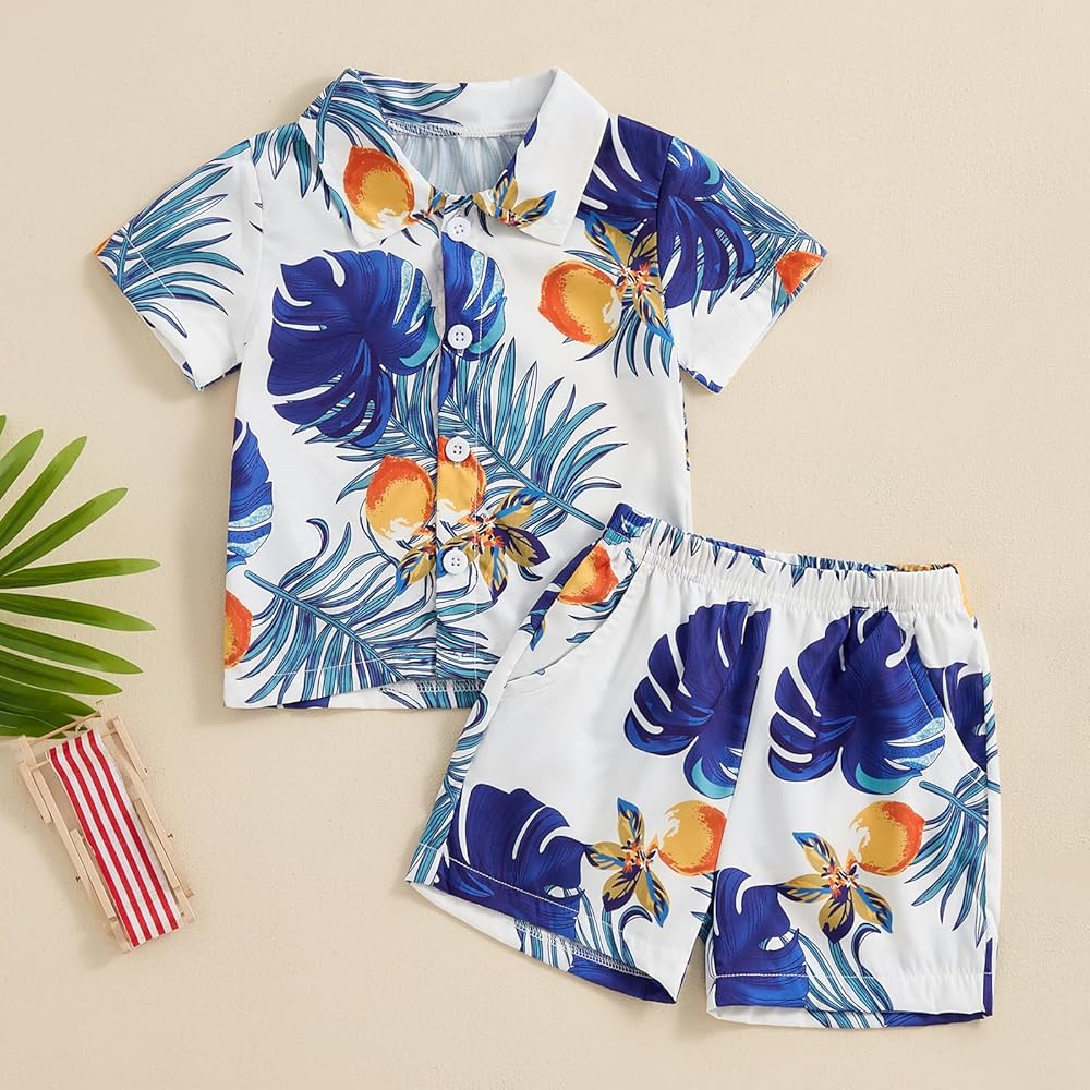 Shinydots Summer Collection Floral Leaf Printed Kids Boy's Co-Ord Clothing Set 2-Piece Pair
