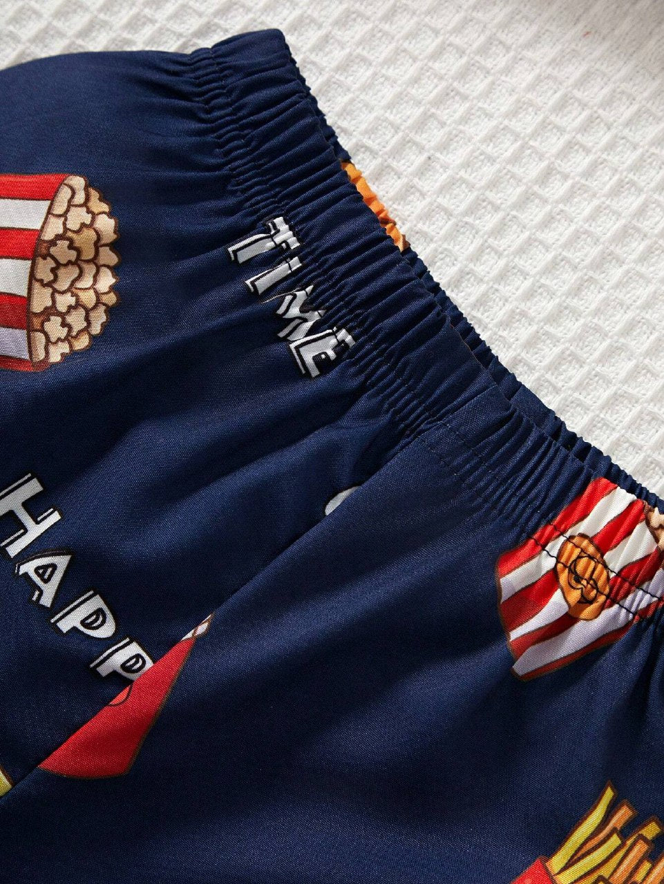 Trendy Baby Boys Navy Blue Fast Food Cinema Graphic Print Co-ord Set – Shirt & Shorts | Stylish Kids Outfit