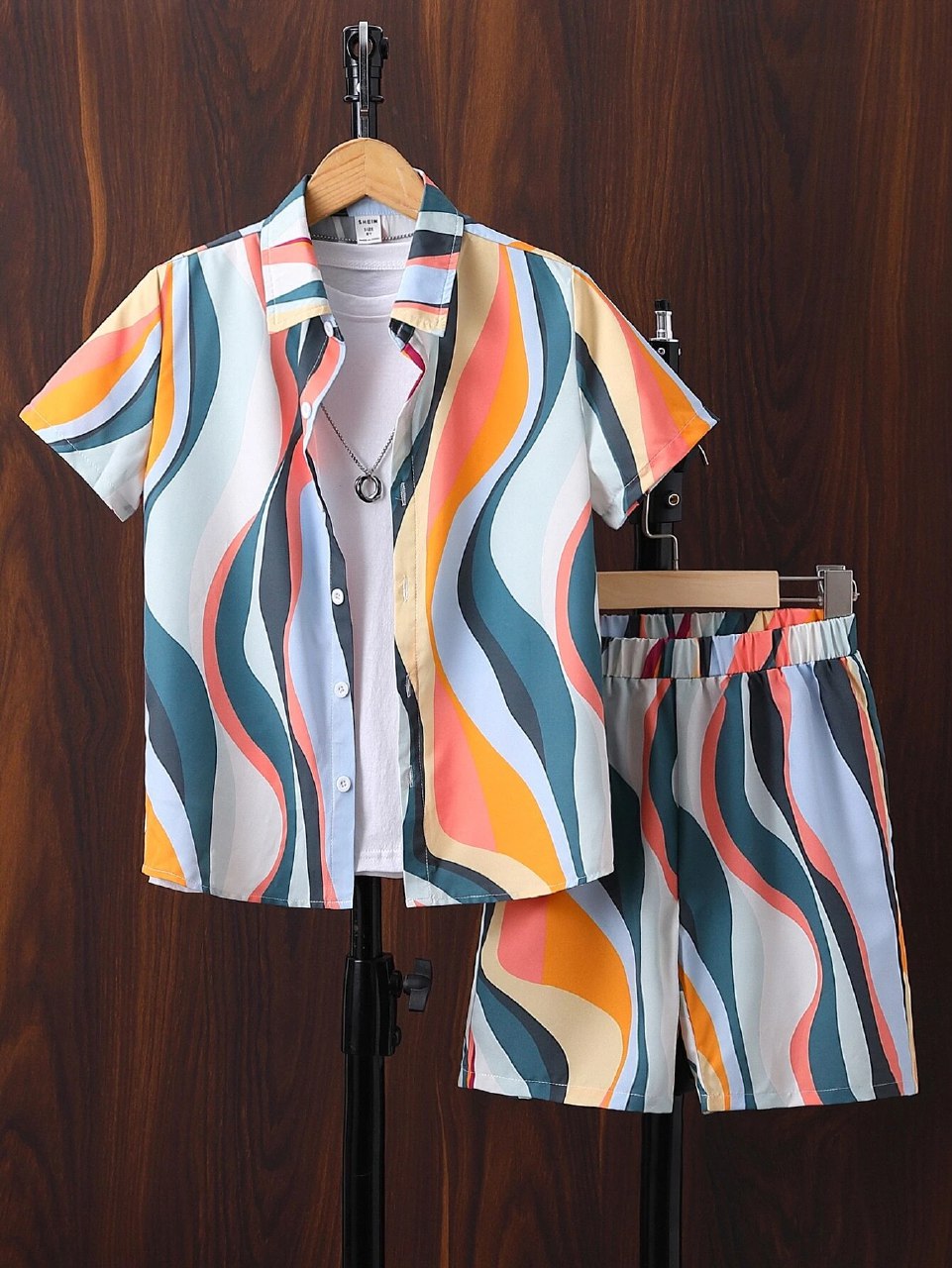 Shinydots Boys' Stylish Multicolor Wave Print Co-ord Set – Shirt & Shorts | Trendy Summer Outfit