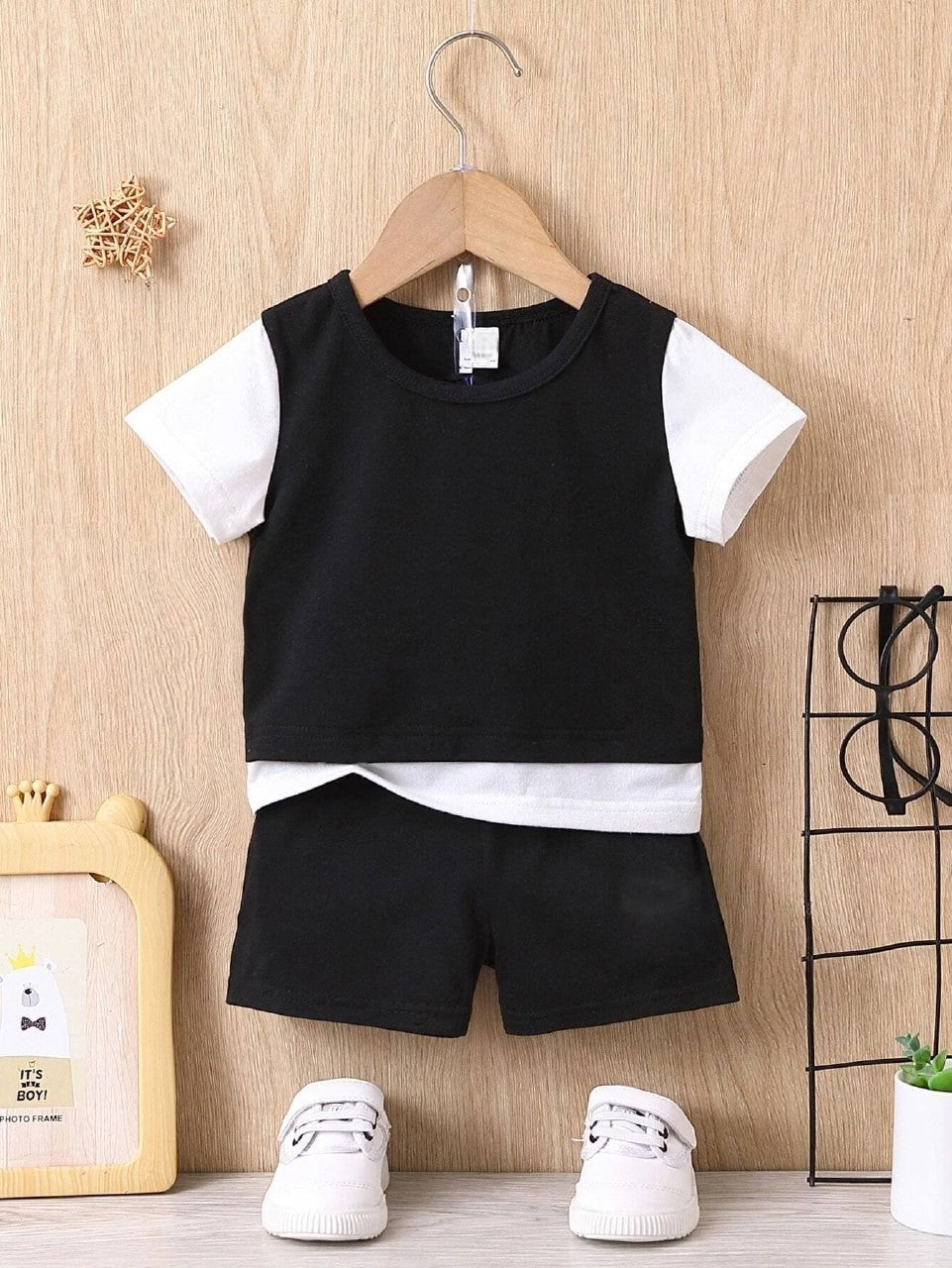 Black & White Cotton T-Shirt and Short 2-Piece Pair For Boys | Boys Outfit Clothing Set