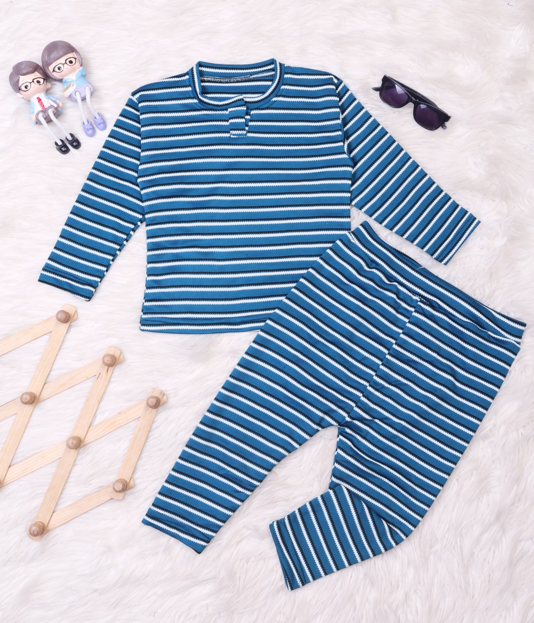 Shinydots Baby & Toddler Boys Blue Striped Full-Sleeve T-Shirt & Track Set – Stylish & Comfortable Kids Outfit