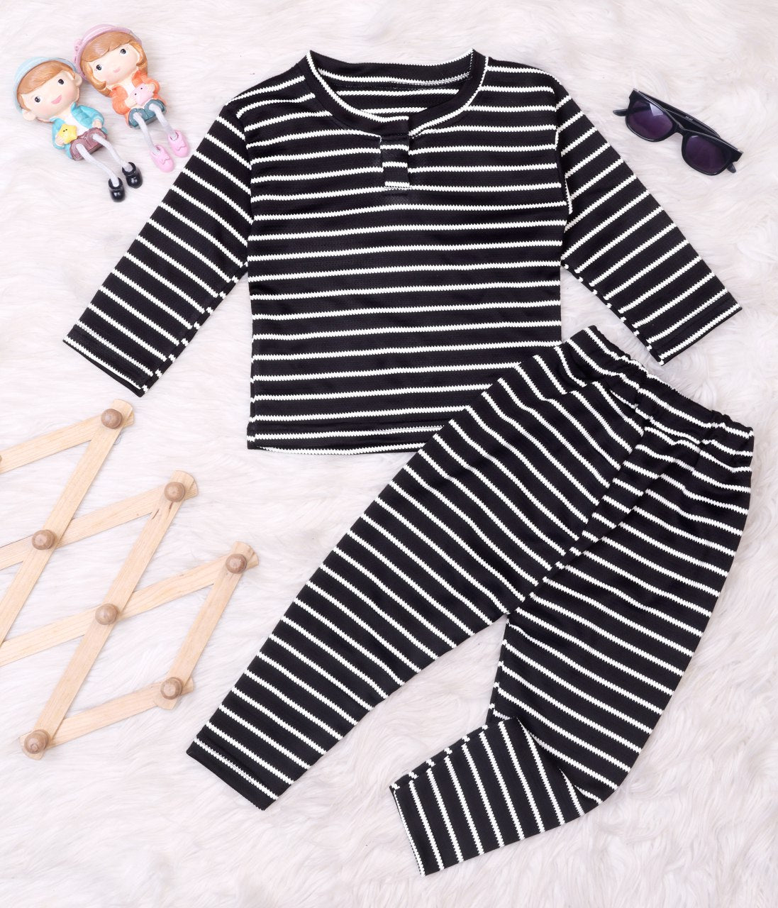 Shinydots Baby & Toddler Boys Black Striped Full-Sleeve T-Shirt & Track Set – Stylish & Comfortable Kids Outfit