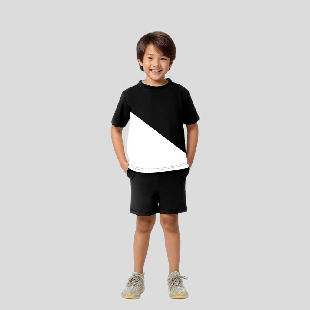 Shinydots Stylish Boys Black & White Kids T-Shirt and Shorts Set – Trendy & Comfortable Summer Collection
