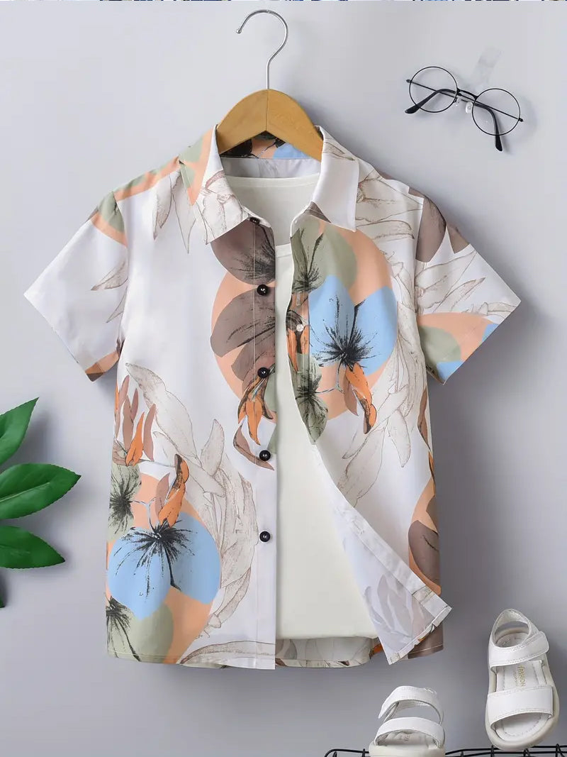 Summer Breeze Peach Floral Kids' Shirt – Lightweight & Stylish Short-Sleeve Shirt By Shinydots