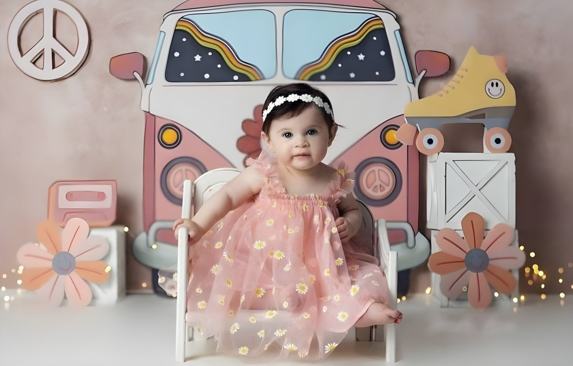 Daisy Baby Girl Tulle Dress for Special Occasion, Toddler Fairy Princess First Birthday Outfit