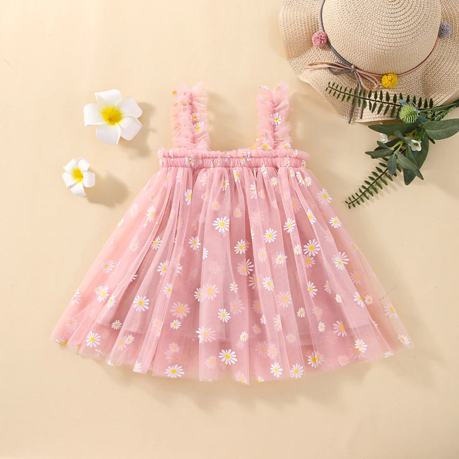 Daisy Baby Girl Tulle Dress for Special Occasion, Toddler Fairy Princess First Birthday Outfit