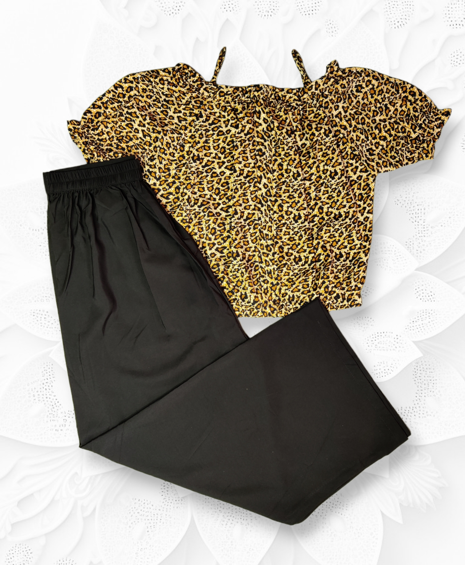 Leopard Print Casual Top with Black Palazzo Clothing set for Girls