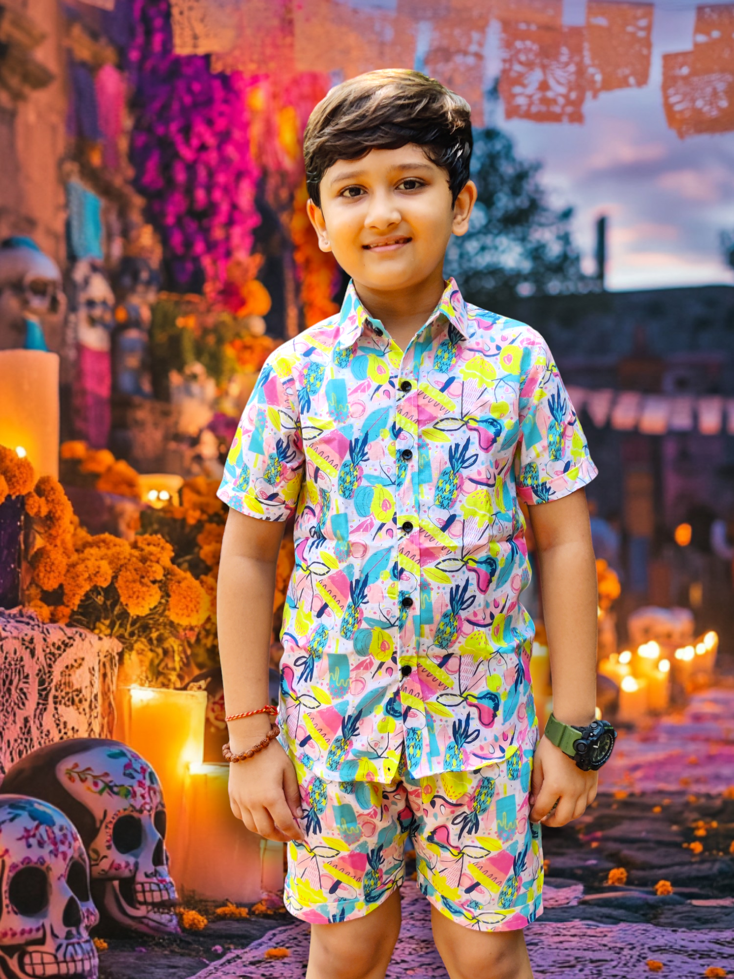 Fruit-Printed Cotton Co-Ord Set for Boys