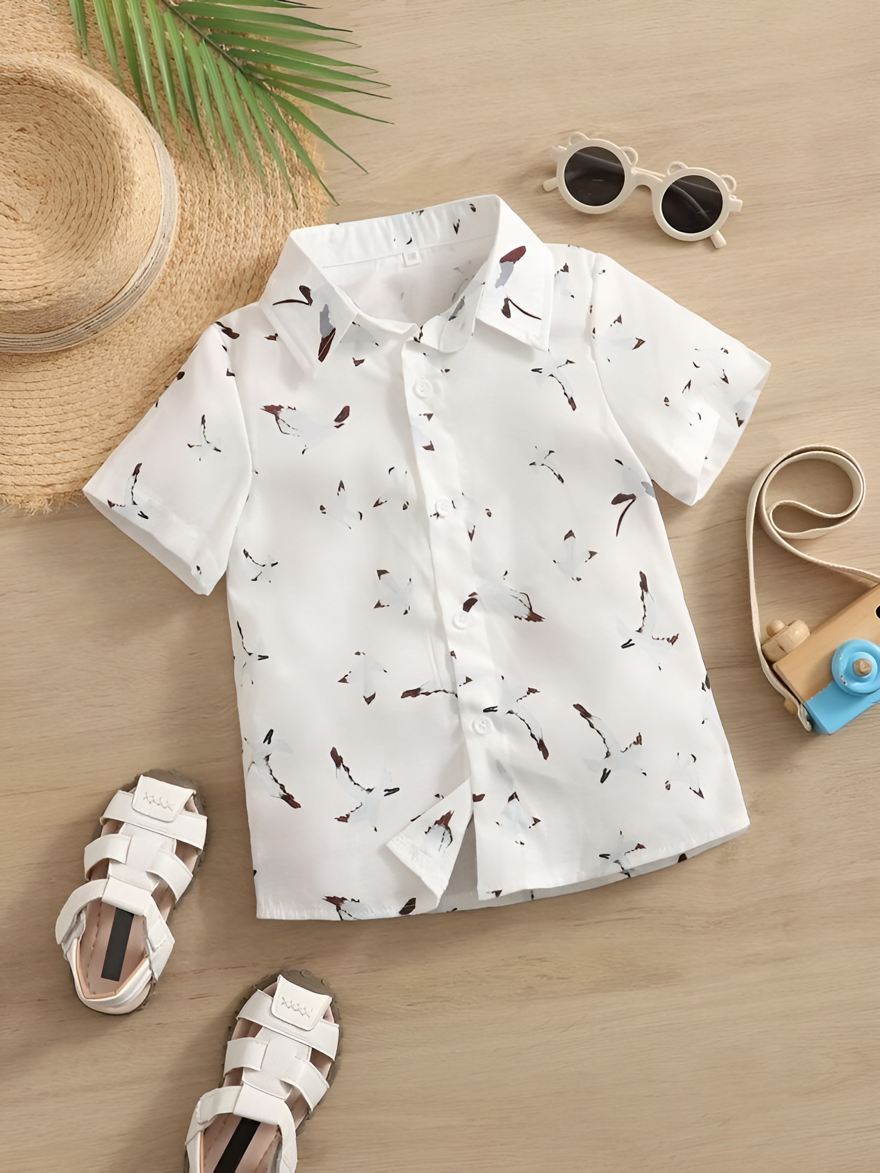 Trendy Party Wear White Printed Cotton Base Shirt For Baby Boys