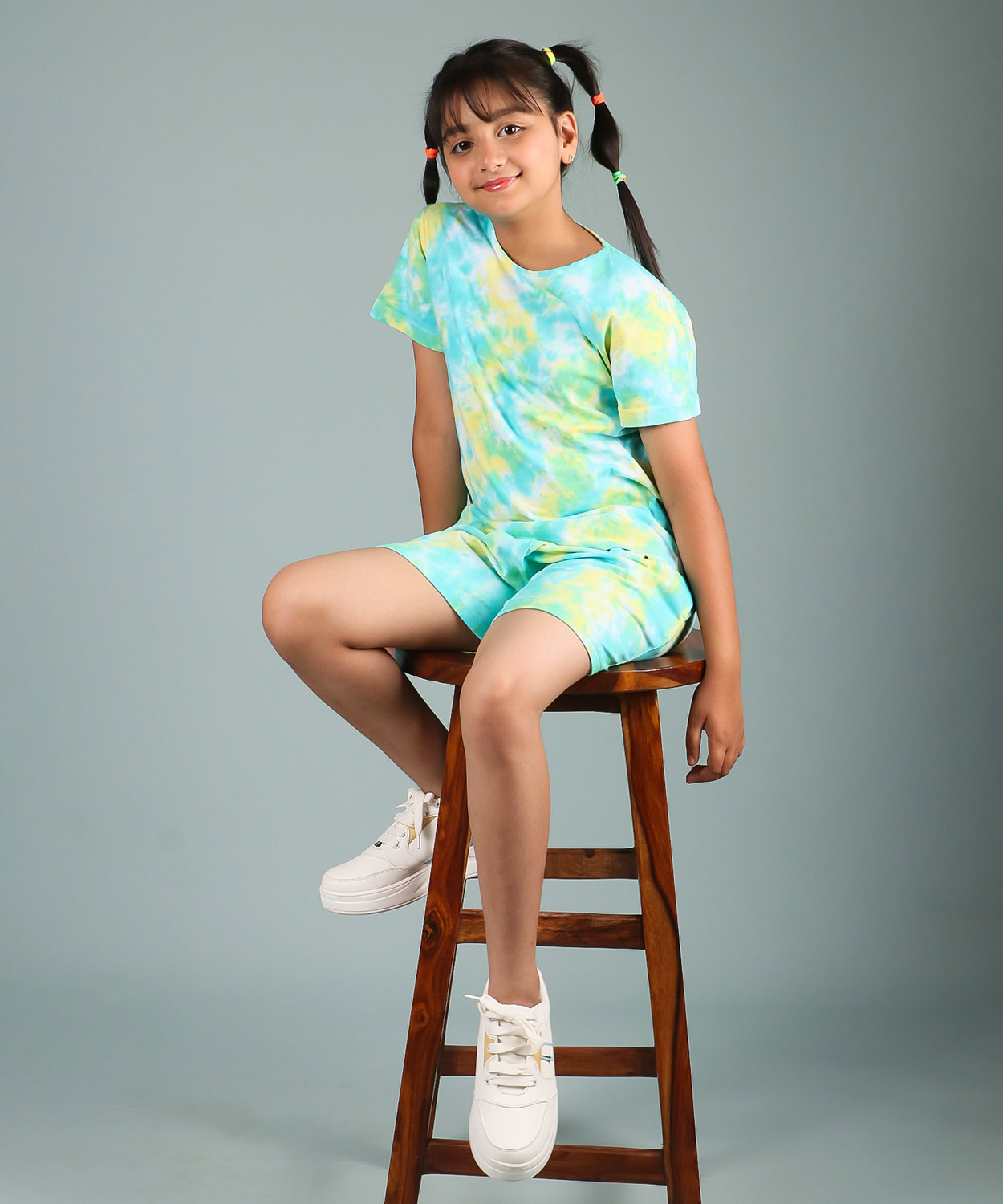 Girls' Tie-Dye Cotton Co-Ord Set - Sky Blue & Yellow