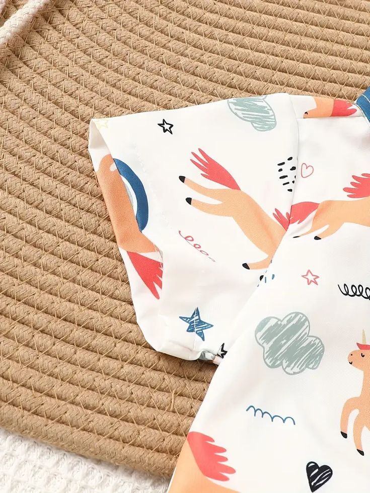Shinydots Boys Unicorn Graphics Print Short Sleeve Button Down Shirt - Fun & Stylish Summer Vacation | Regular Wear