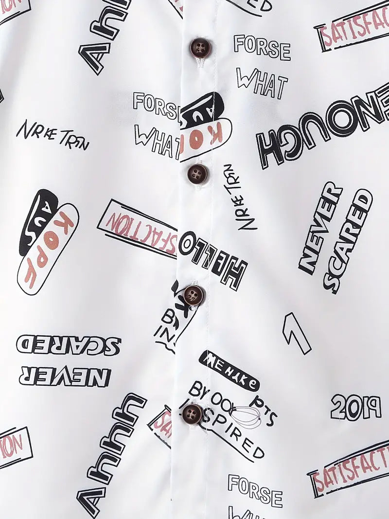 Boys White Latter Graphic Print Kids Short Sleeve Shirt-Casual Boy Shirt By Shinydots