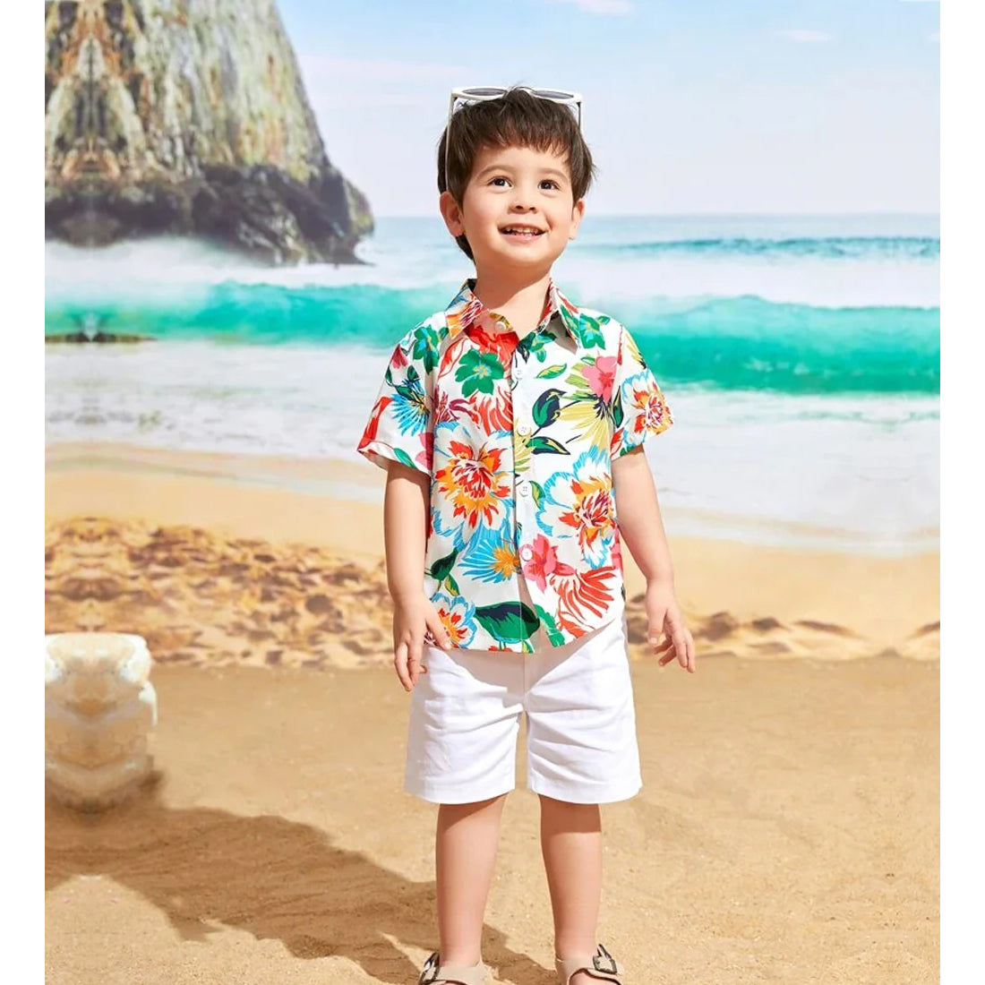 Shinydots Cotton Multicolor Flower Printed Shirt For Boys