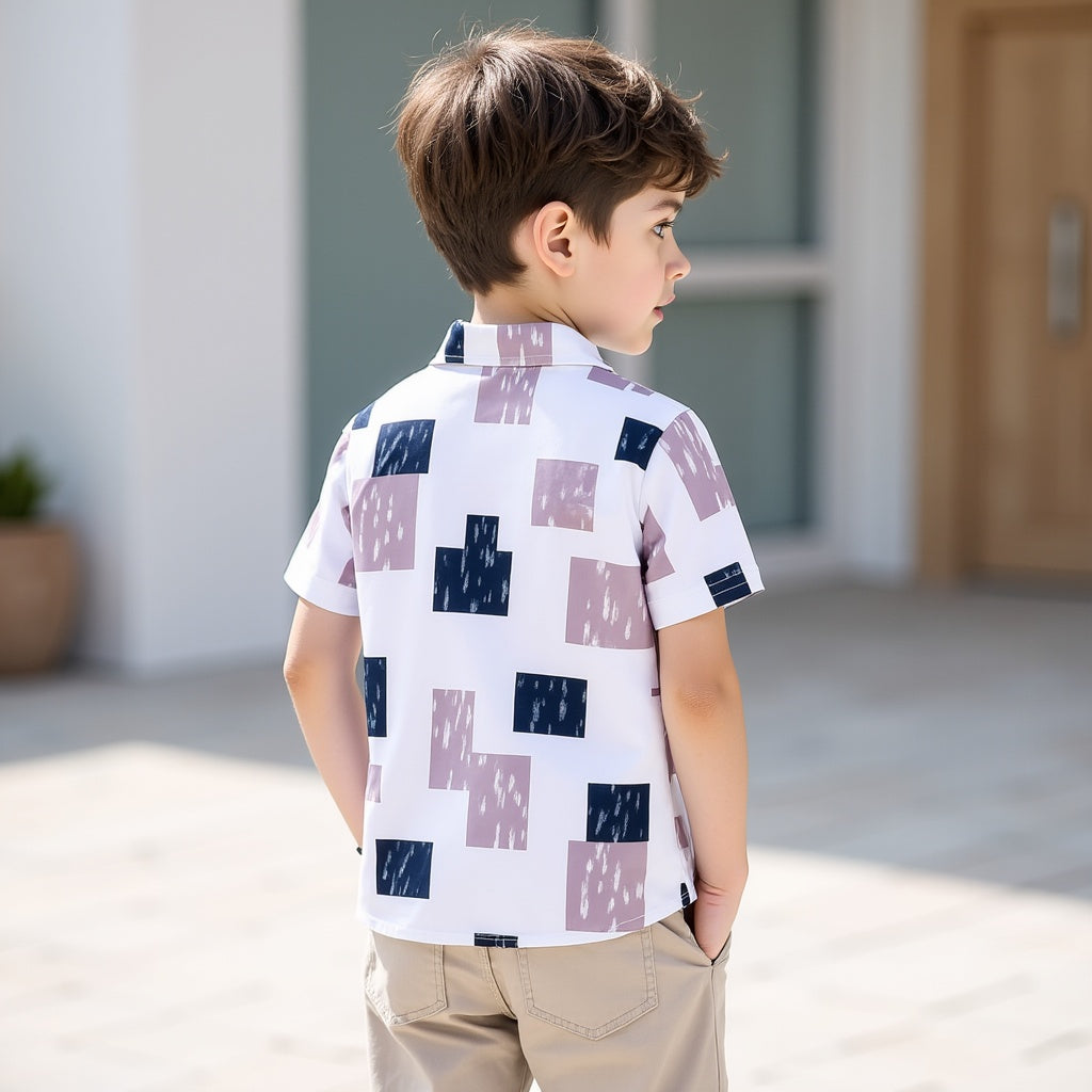 Trendy Geomatric Print Kids' Boys Short Sleeve Shirt-Comfy & Casual Wear By Shinydots