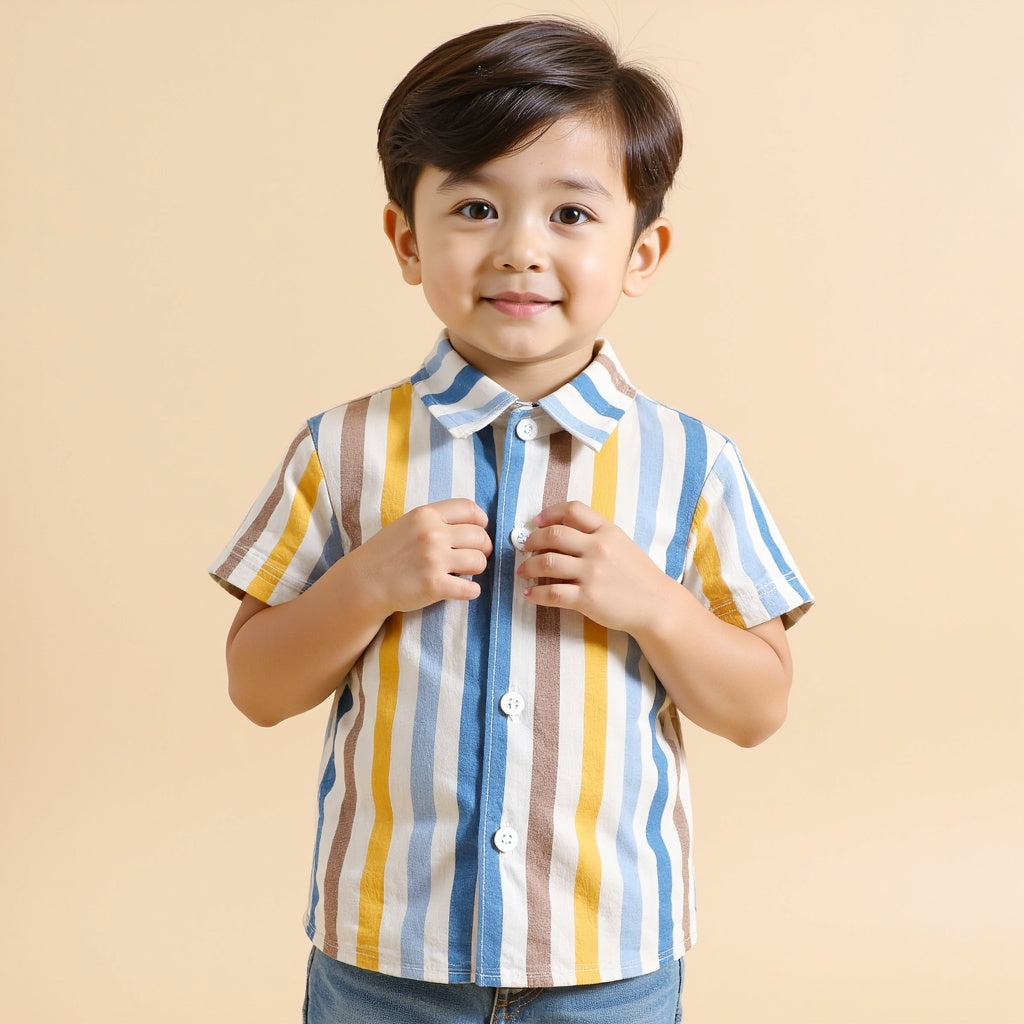 Shinydots Kids' Multicolor Striped Shirt - Stylish Summer Button-Down Shirt for Boys