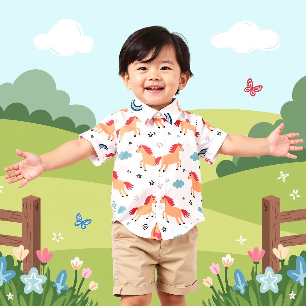 Boys Unicorn Cartoon Horse Graphics Print Shirt & Shorts 2-Piece Set – Cute & Stylish Summer Outfit