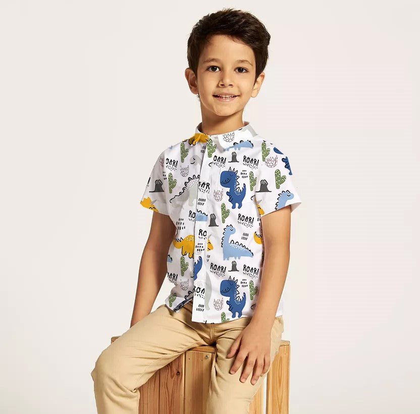 Regular-fit Half Sleeve Daynasor Print Cotton Shirt for kids Boys